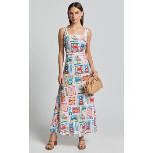 Commense Graffiti Print Nautical Tropical Sundress Womens M‎ Coastal Resortwer